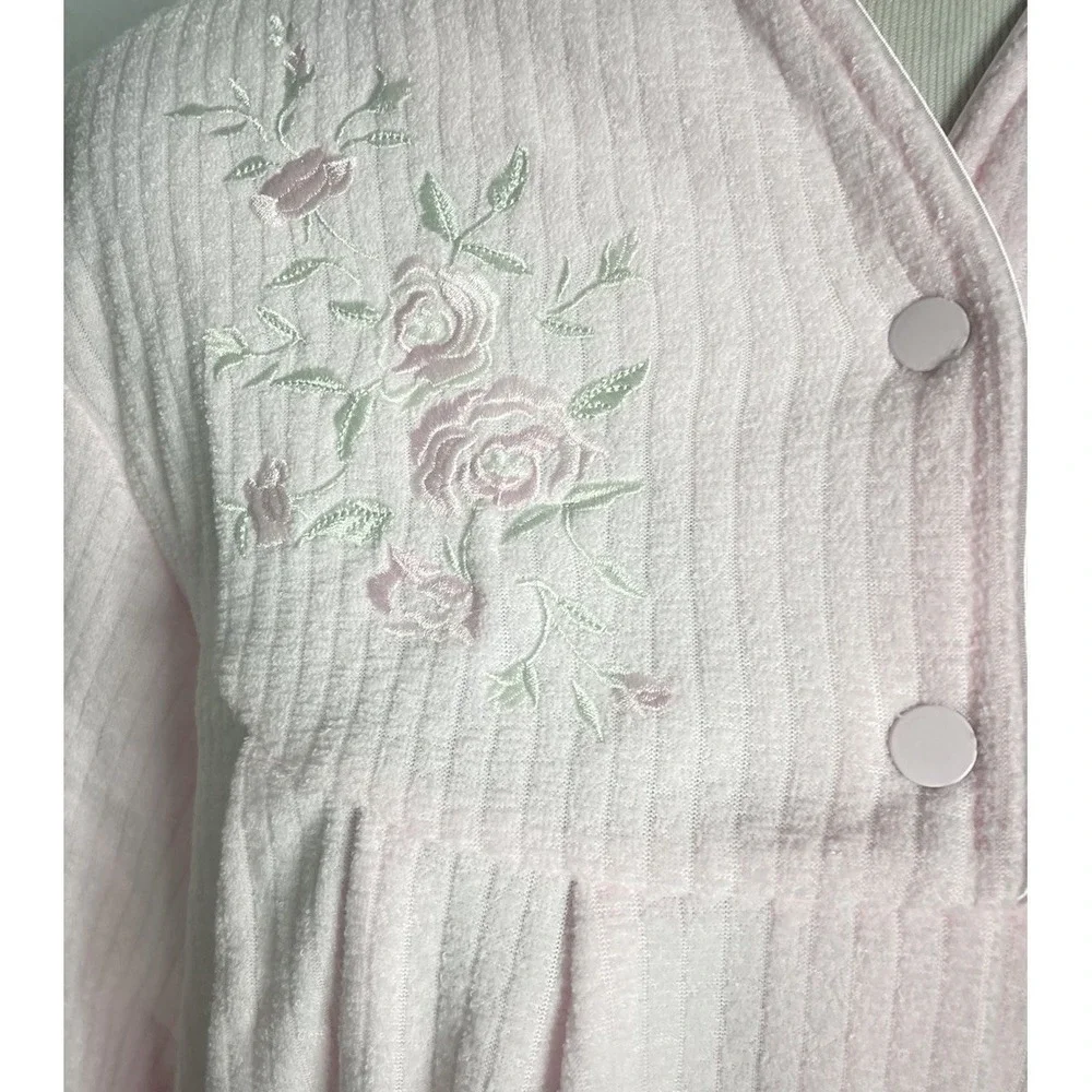 NWT Miss Elaine Brushed Back‎ TERRY Snap House Dress Lounge Robe Pink L Petite